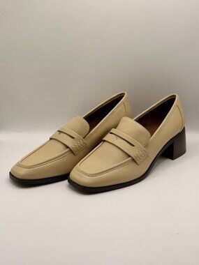Reiss Women Heidi Cream Leather Penny Loafer Pump Heel Sz EU 41 US 10